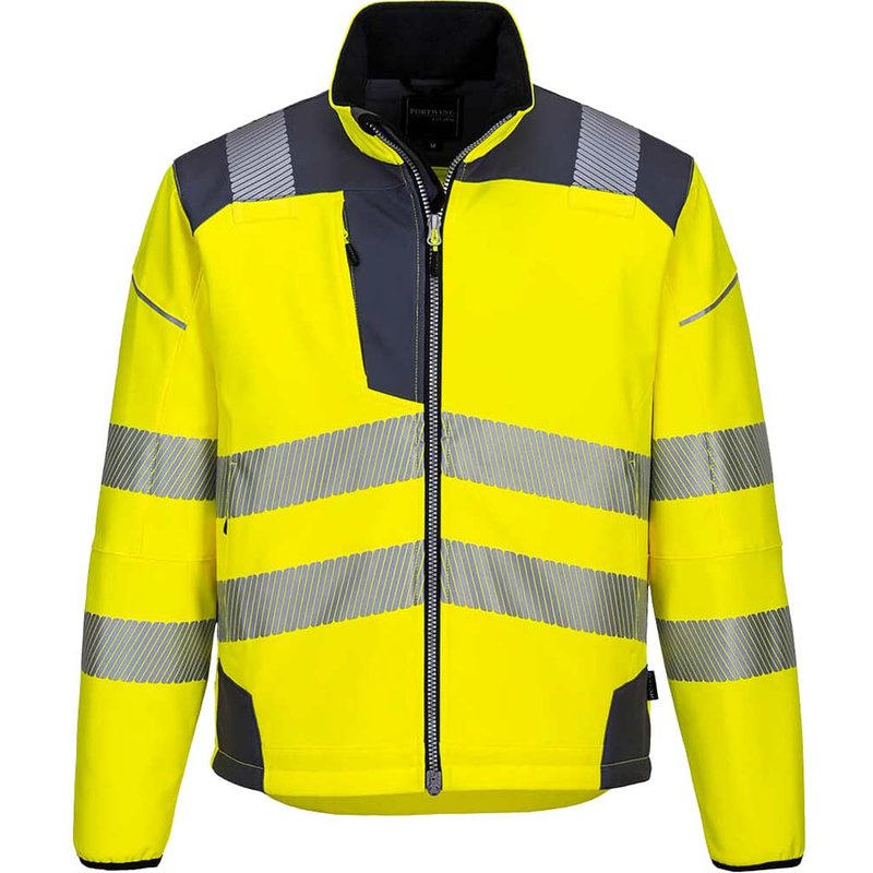 Portwest PW3 Hi Vis Soft Shell Winter Rain Jacket Yellow / Grey L