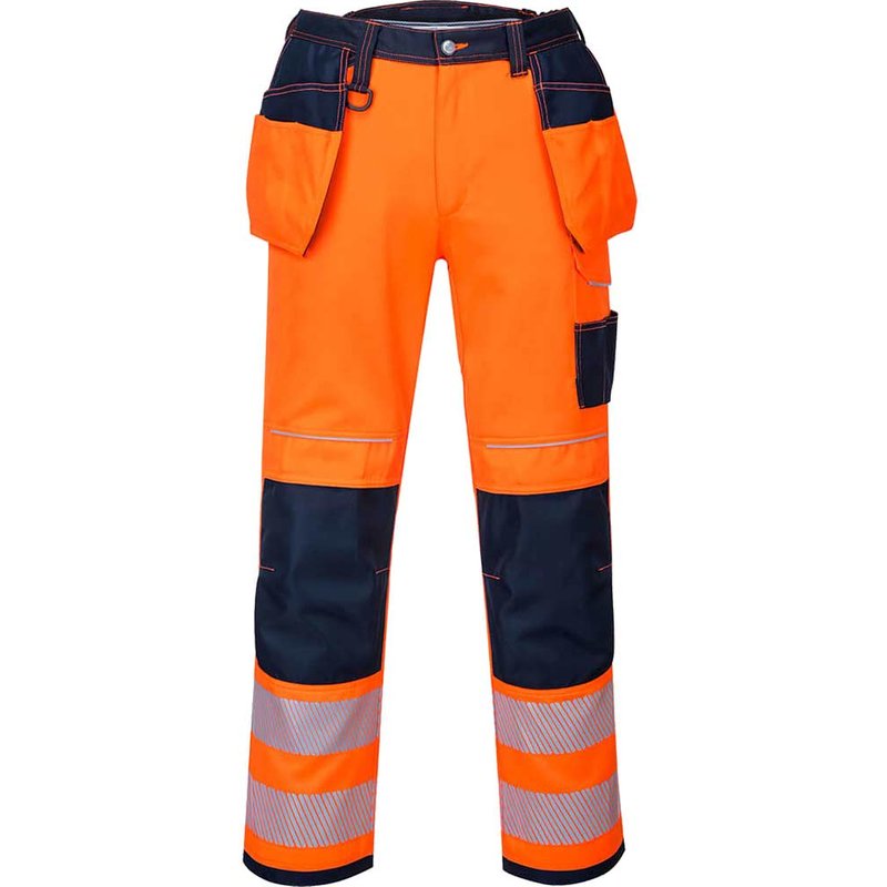 Portwest PW3 Hi Vis Holster Pocket Work Trousers Orange / Navy 28" 29"