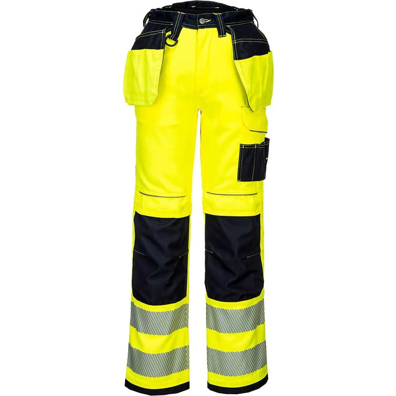Portwest PW3 Hi Vis Holster Pocket Work Trousers Yellow / Black 34" 31"