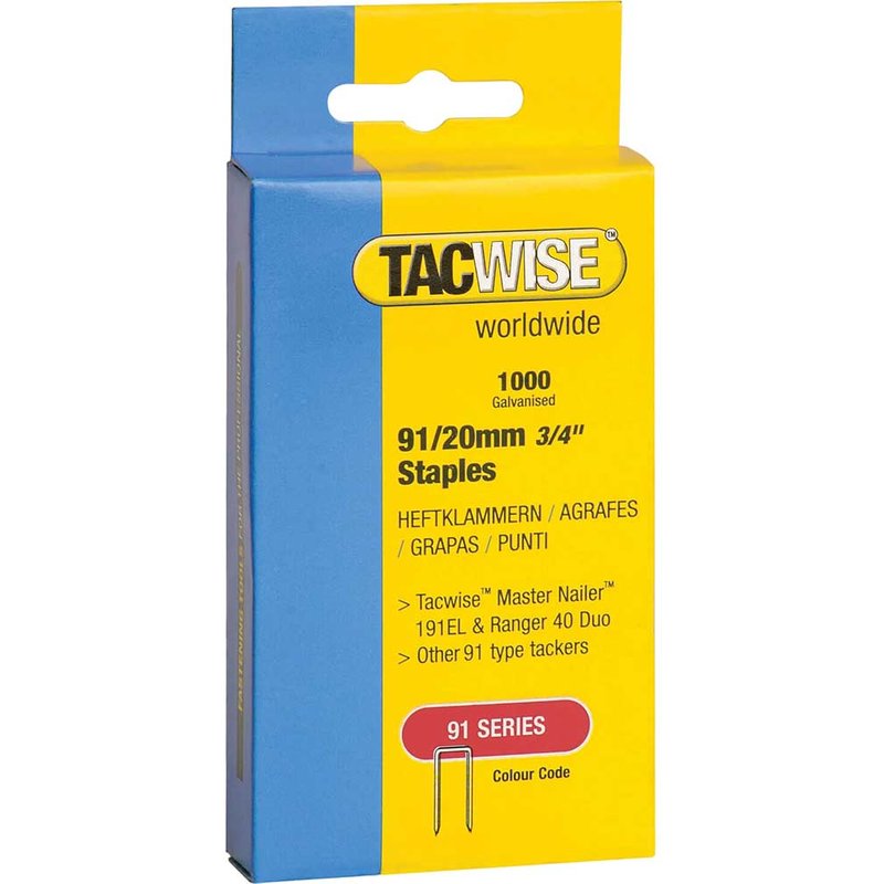 Tacwise 91 Narrow Crown Staples 20mm - Electric Tackers (Pack 1000) 0284
