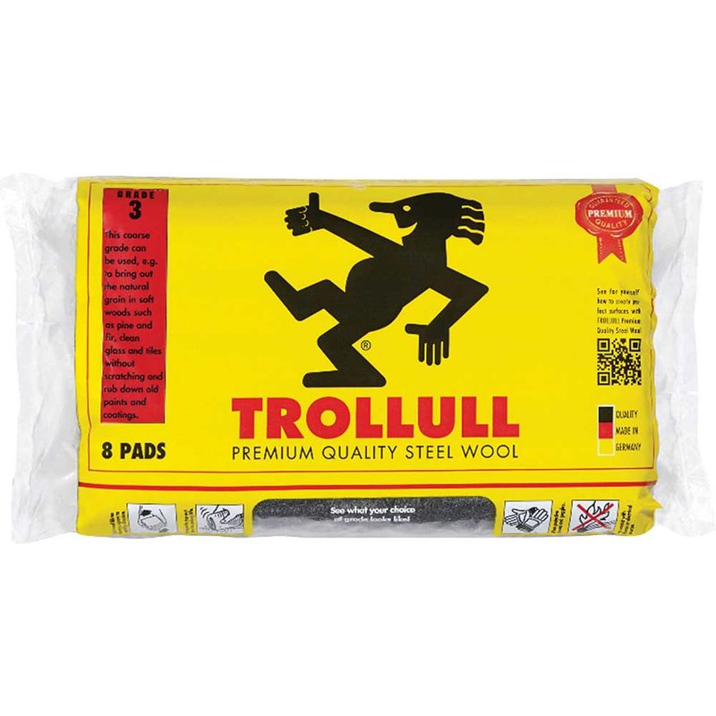 Trollull Extra Large Steel Wool Pads Grade 3 165g (Pack 8) TRL771234