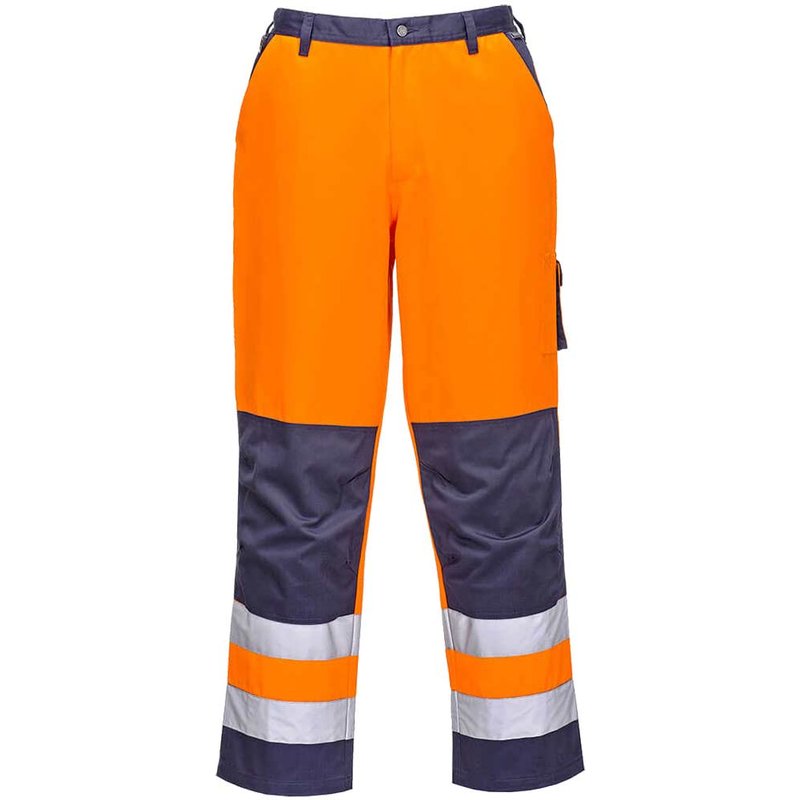 Portwest Lyon Hi Vis Work Trousers Orange / Navy M 32"