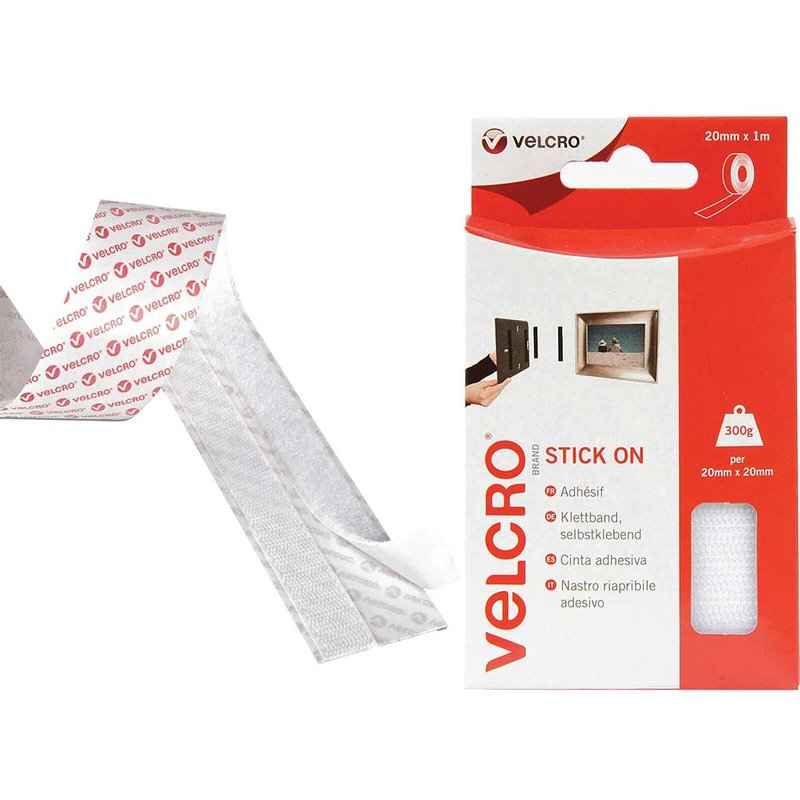 VELCRO® Brand Stick On Tape White 20mm x 1m VEL-EC60210 60210