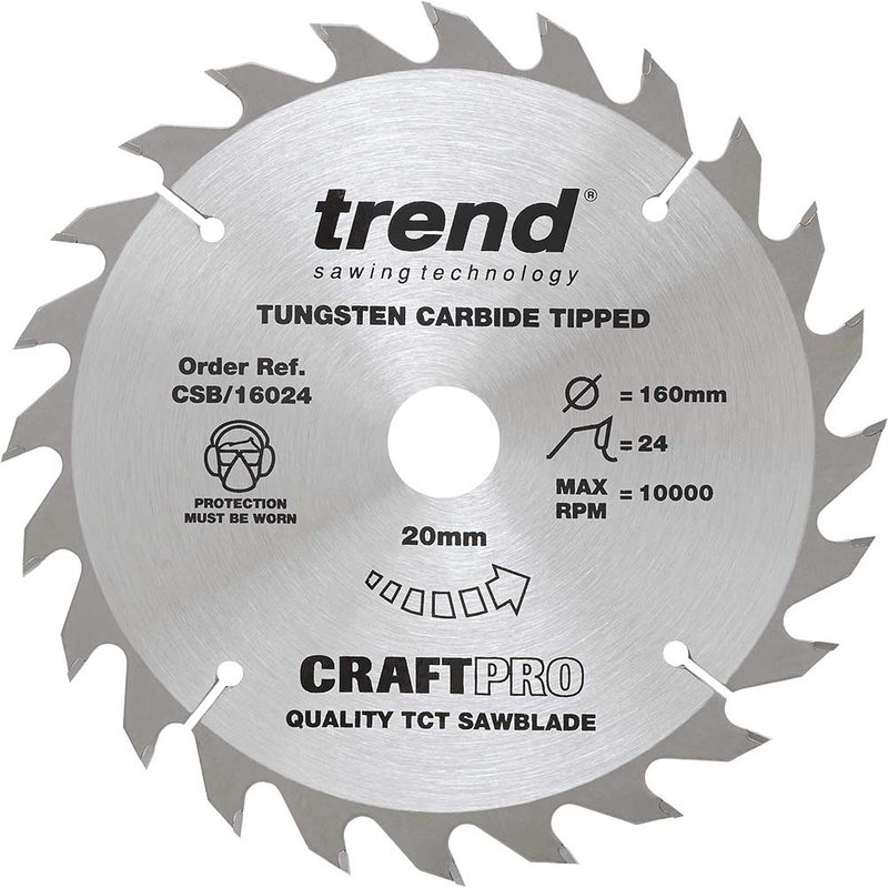 Trend CRAFTPRO Non Stick Wood Cutting Saw Blade 160mm 24T 20mm