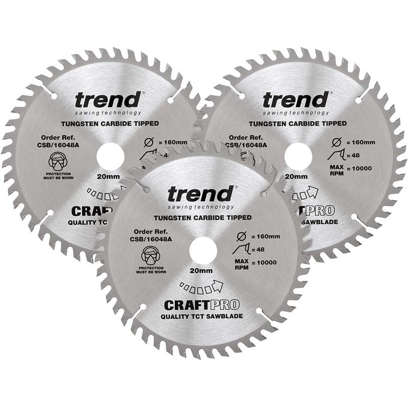 Trend CraftPro Plunge Saw Blade 160 x 20mm x 48T (Pack 3) CSB/160/3PK