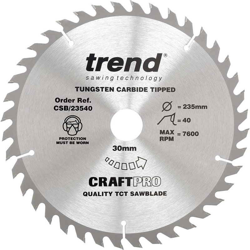 Trend CRAFTPRO Non Stick Wood Cutting Saw Blade 235mm 40T 30mm