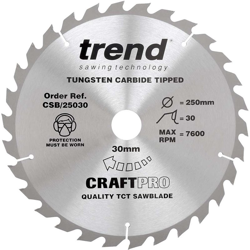 Trend CRAFTPRO Wood Cutting Saw Blade 250mm 30T 30mm