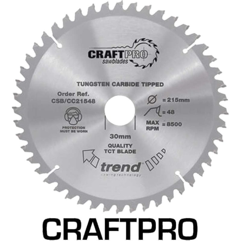 Trend CRAFTPRO Wood Cutting Mitre Saw Blade 215mm 48T 30mm
