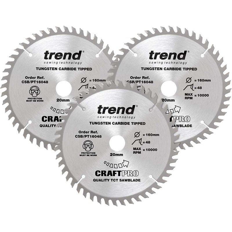 Trend CRAFTPRO 3 Piece 160mm Panel Trim Circular Saw Blade Set 160mm 48T 20mm
