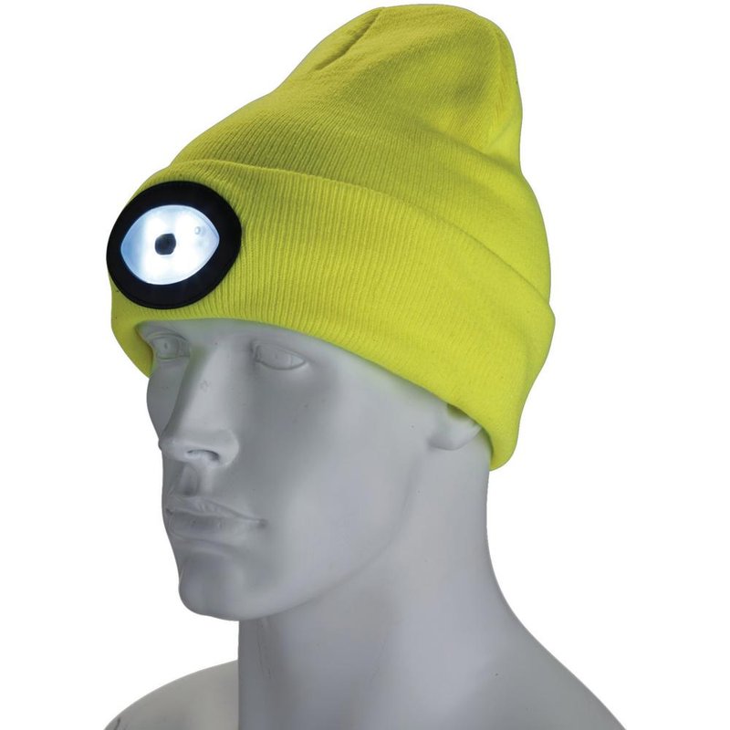 Draper Beanie Hat and USB Rechargeable LED Headlight Yellow One Size