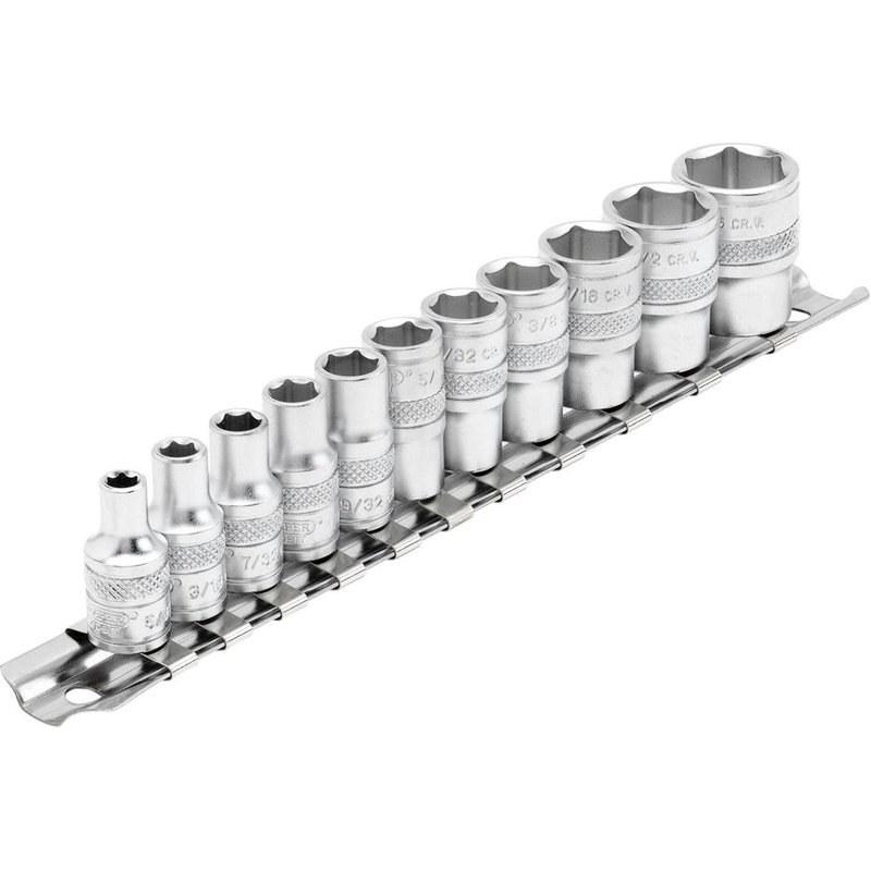 Draper 11 Piece 1/4" Drive Hex Socket Set Imperial on Rail 1/4"