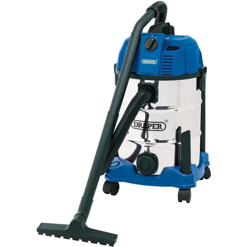 Draper 30L Wet and Dry Vacuum Cleaner with Stainless Steel Tank (1600W) - Blue & Silver, none