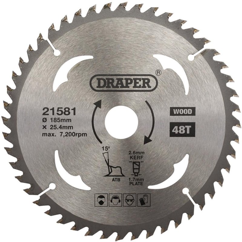 Draper TCT Wood Cutting Circular Saw Blade 185mm 48T 25.4mm