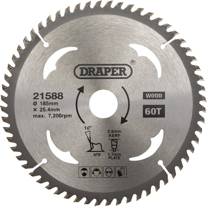 Draper TCT Wood Cutting Circular Saw Blade 185mm 60T 25.4mm