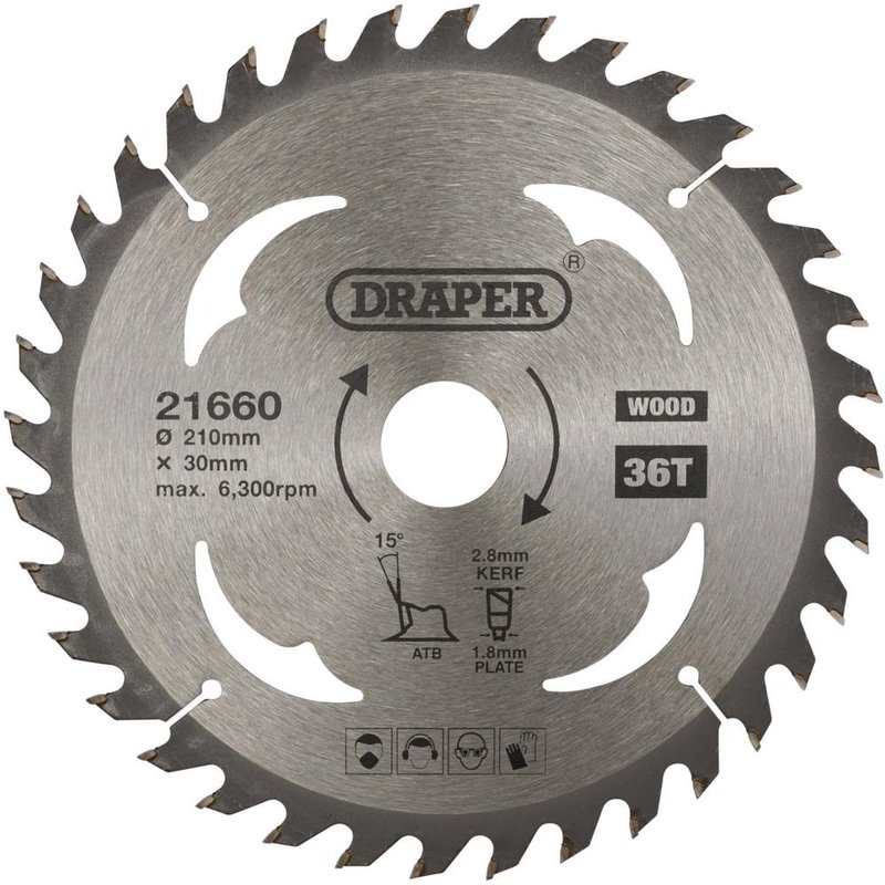 Draper TCT Wood Cutting Circular Saw Blade 210mm 36T 30mm