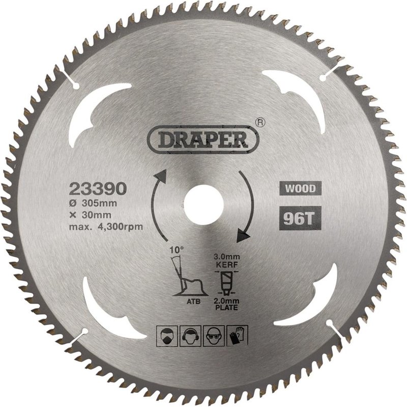 Draper TCT Wood Cutting Circular Saw Blade 305mm 96T 30mm