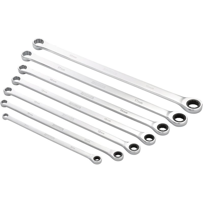 Draper Hi Torq 7 Piece Extra Long Double Ring Ratchet Spanner Set