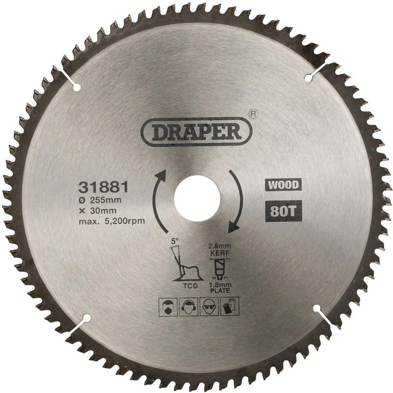 Draper TCT Triple Chip Grind Circular Saw Blade 255mm 80T 30mm