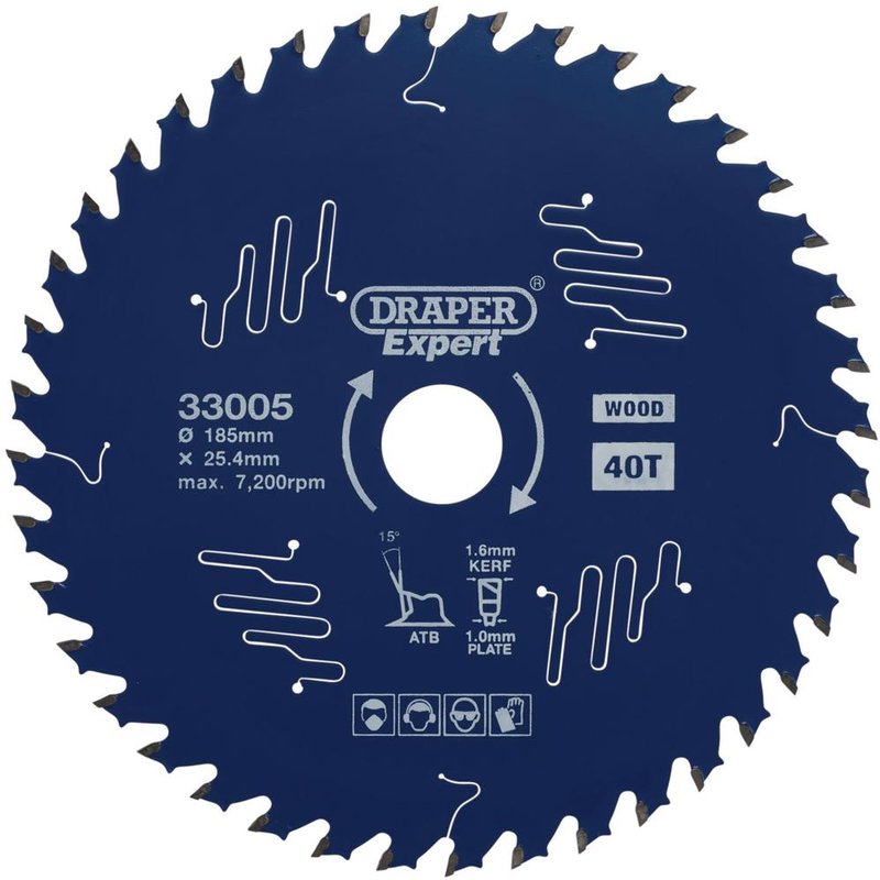 Draper Expert PTFE TCT Circular Saw Blade for Wood 185mm 40T 25.4mm