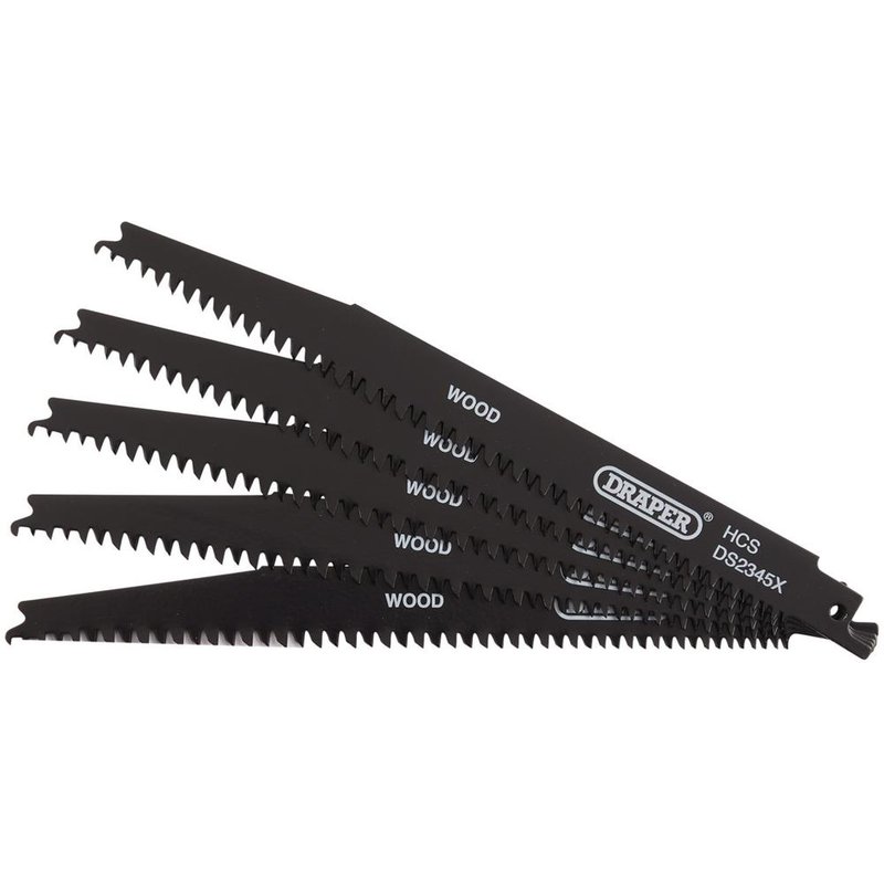 Draper Wood and Plastic Cutting Reciprocating Sabre Saw Blades 200mm Pack of 5