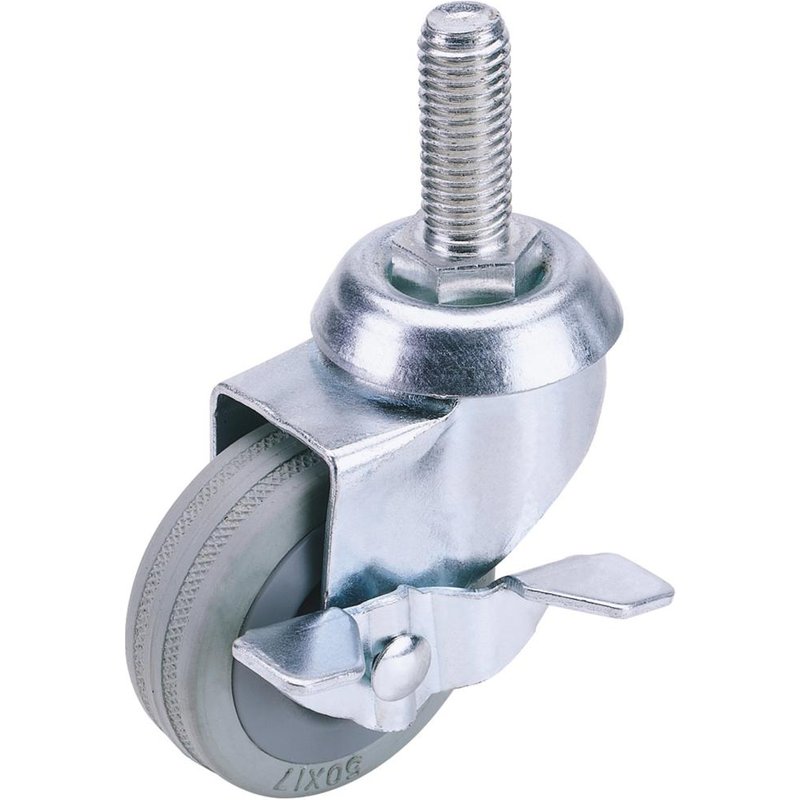 Draper Swivel Bolt Fixing Rubber Wheeled Castor and Brake 50mm