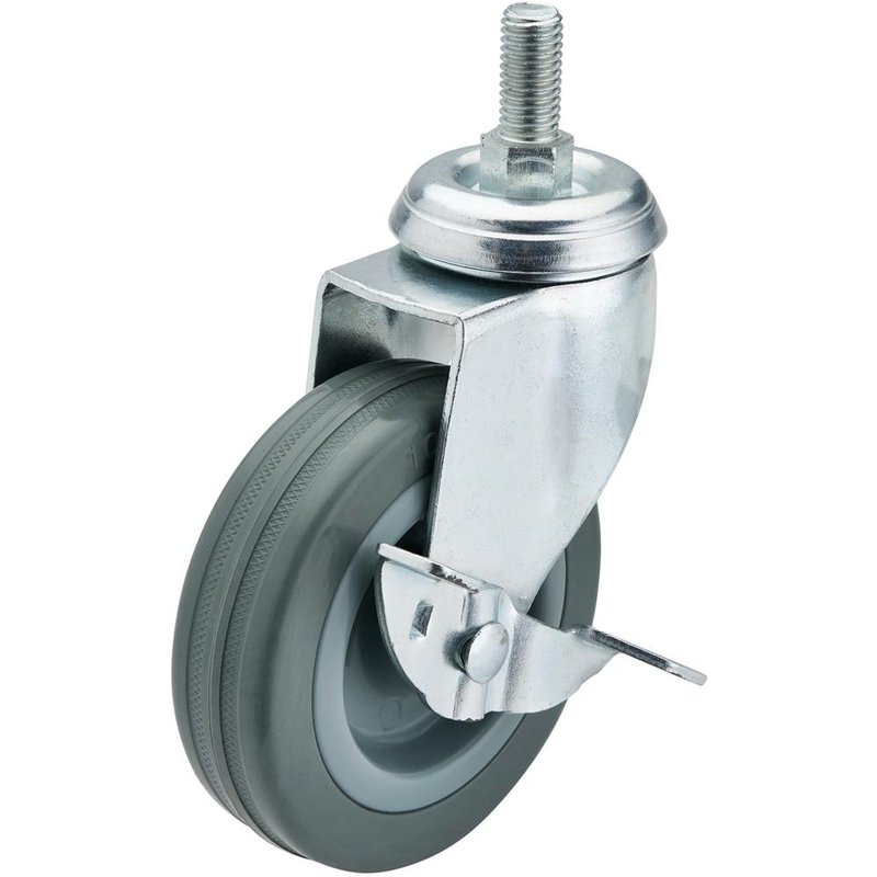 Draper Swivel Bolt Fixing Rubber Wheeled Castor and Brake 100mm