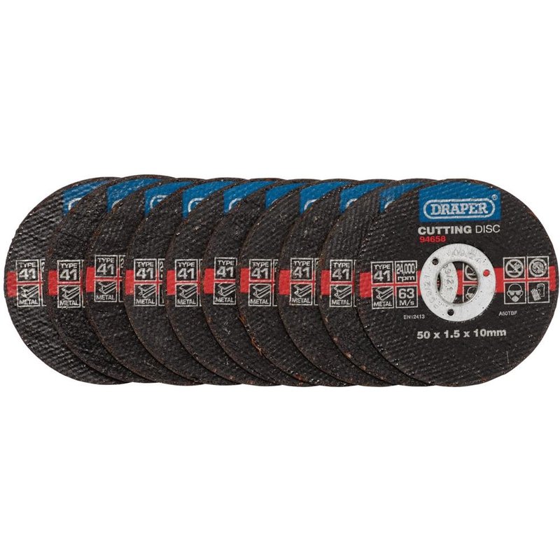 Draper Metal Cutting Discs Pack of 10 50mm 1.5mm 10mm