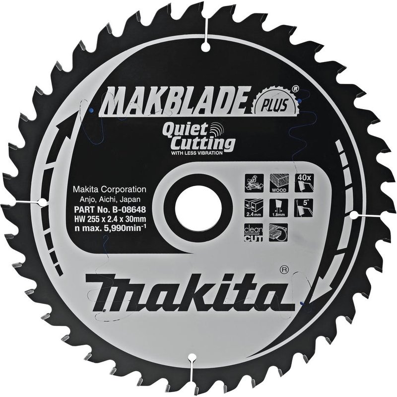 Makita MAKBLADE Plus Wood Cutting Saw Blade 255mm 40T 30mm