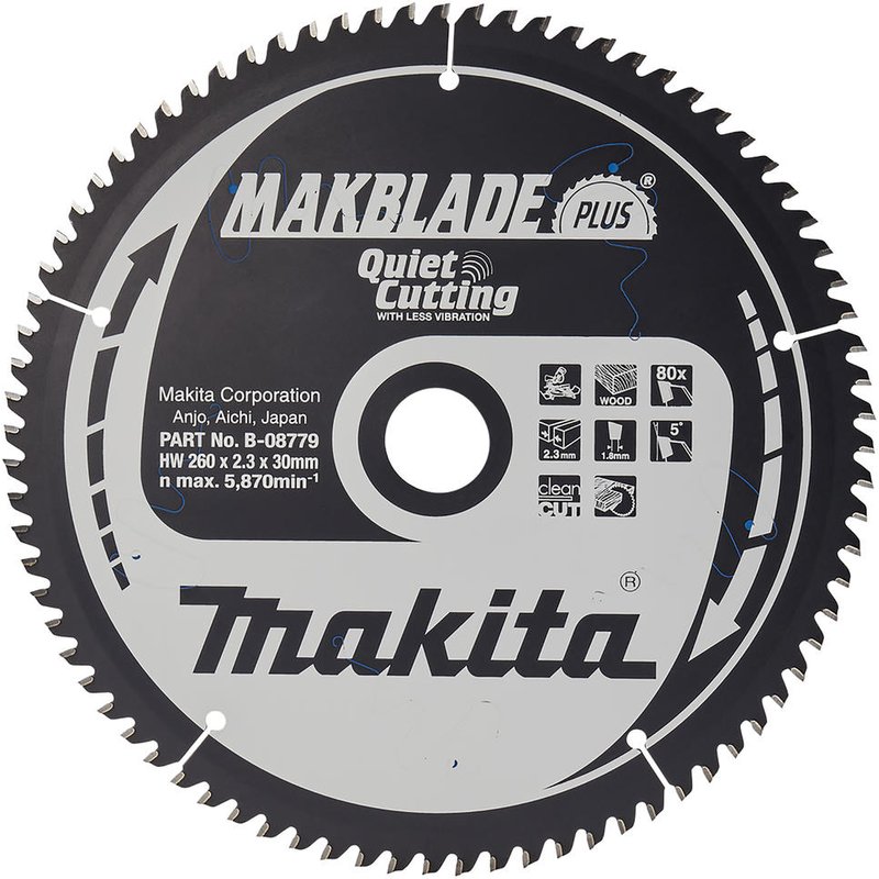 Makita MAKBLADE Plus Wood Cutting Saw Blade 260mm 80T 30mm