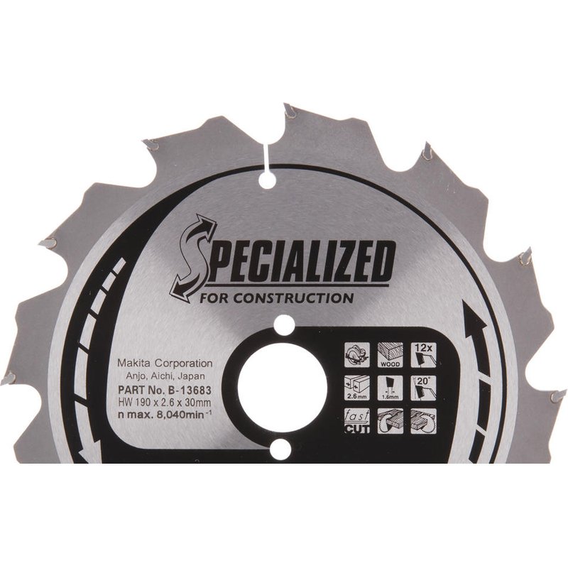 Makita SPECIALIZED Construction Wood Cutting Saw Blade 190mm 12T 30mm