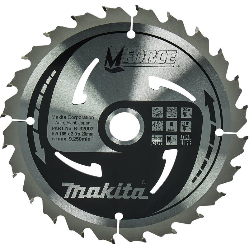 Makita MFORCE Circular Saw Blade for Wood Cutting 165mm 24T 20mm