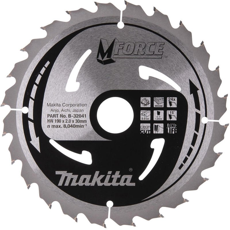 Makita MFORCE Circular Saw Blade for Wood Cutting 190mm 24T 30mm