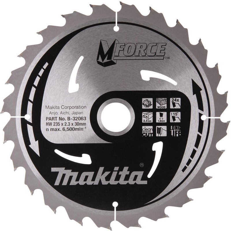 Makita MFORCE Circular Saw Blade for Wood Cutting 235mm 24T 30mm