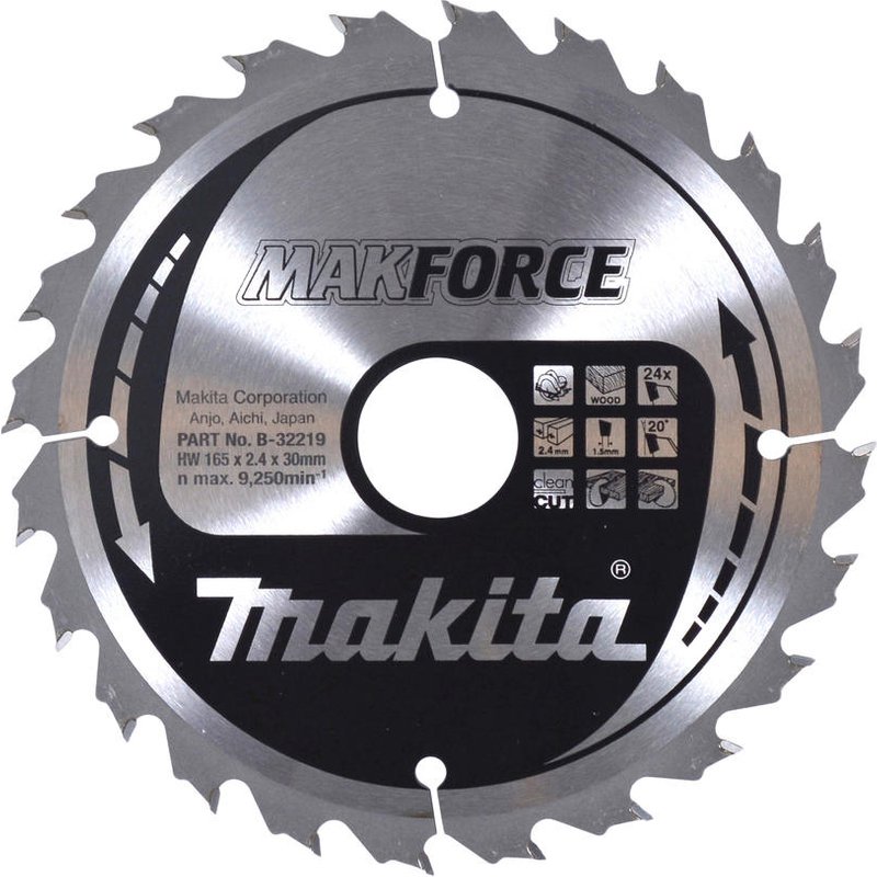 Makita MAKFORCE Circular Saw Blade for Wood Cutting 165mm 24T 30mm