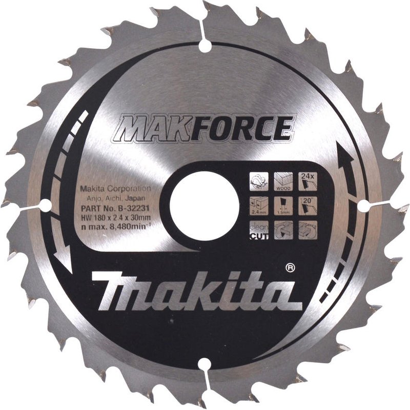 Makita MAKFORCE Circular Saw Blade for Wood Cutting 180mm 24T 30mm