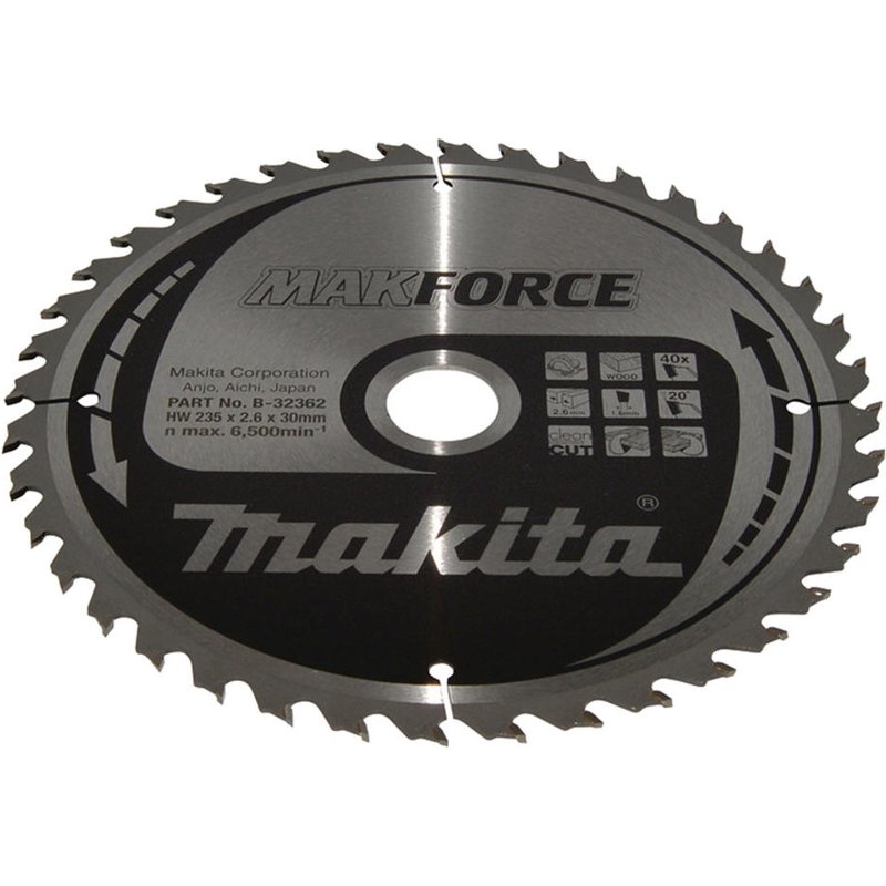 Makita MAKFORCE Circular Saw Blade for Wood Cutting 235mm 40T 30mm