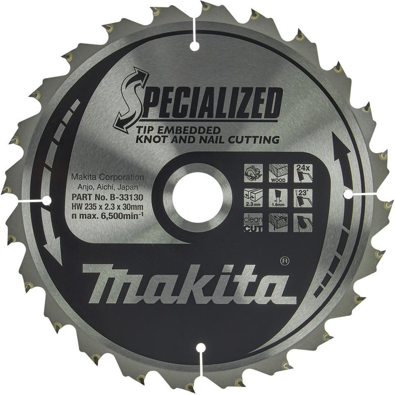 Makita SPECIALIZED Circular Saw Blade for Knot and Nail Cutting 235mm 24T 30mm