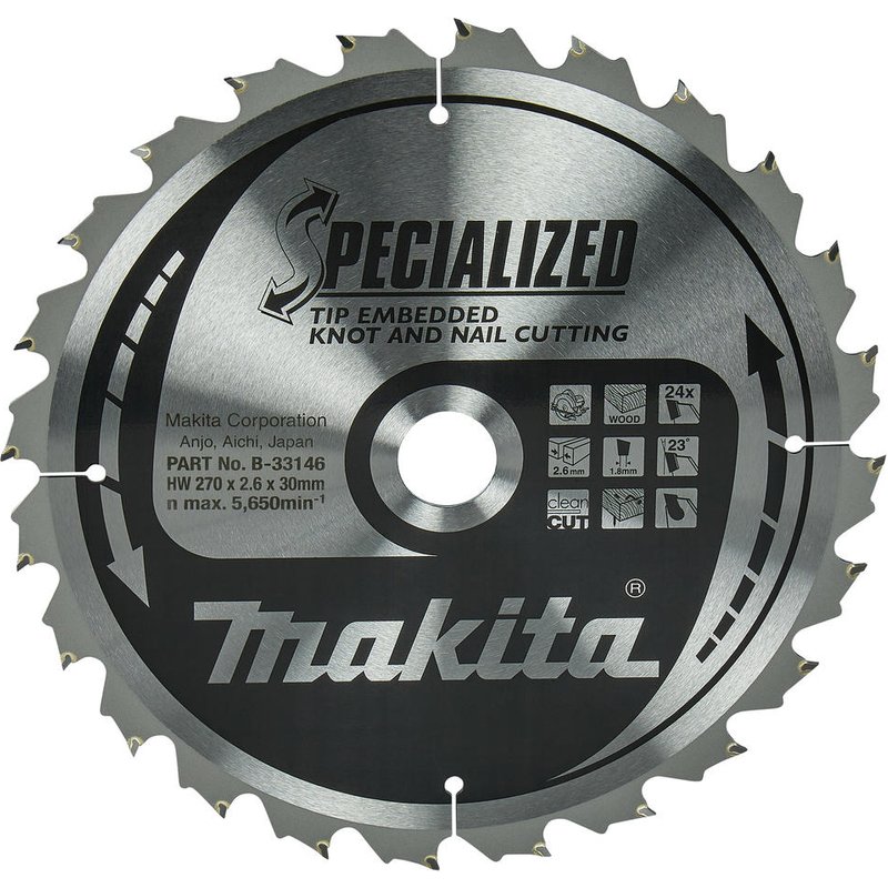 Makita SPECIALIZED Circular Saw Blade for Knot and Nail Cutting 270mm 24T 30mm