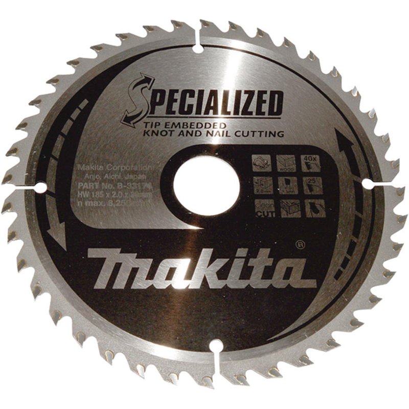 Makita SPECIALIZED Circular Saw Blade for Knot and Nail Cutting 185mm 40T 30mm