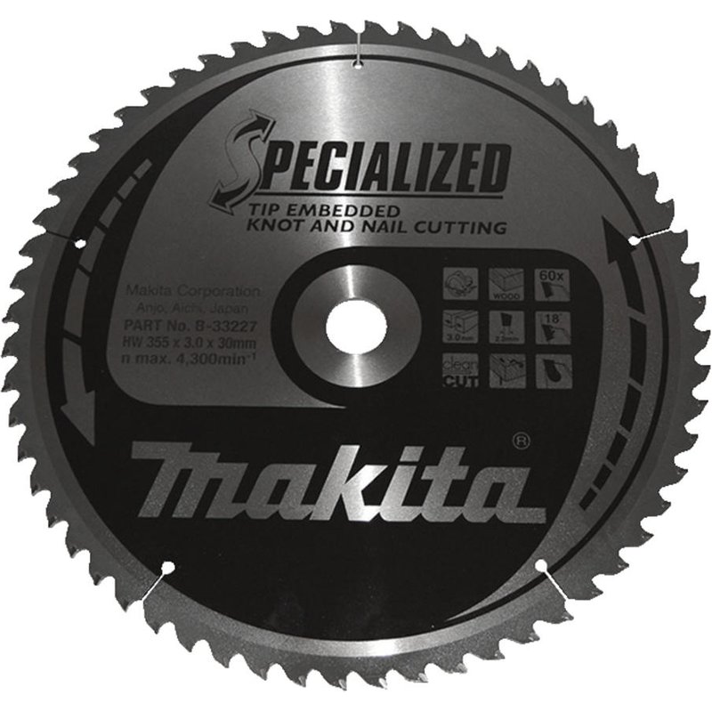 Makita SPECIALIZED Circular Saw Blade for Knot and Nail Cutting 355mm 60T 30mm