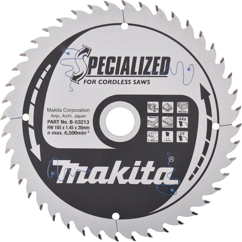 Makita MAKBLADE PLUS Circular Saw Blade for MDF & Laminate 165mm 44T 20mm