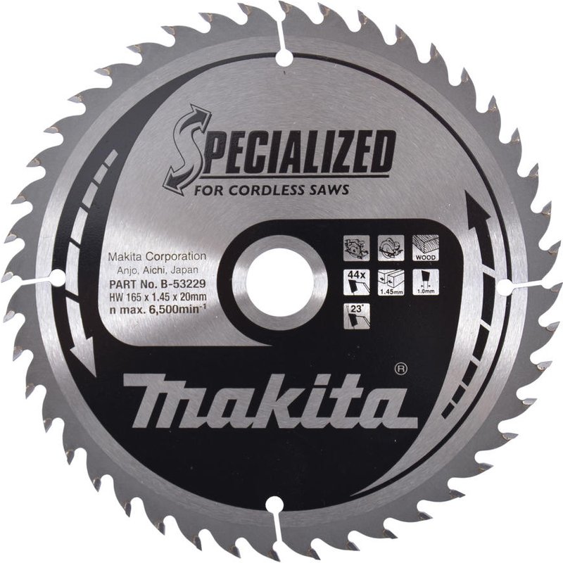 Makita SPECIALIZED Cordless Circular Saw Blade for Wood Cutting 165mm 44T 20mm