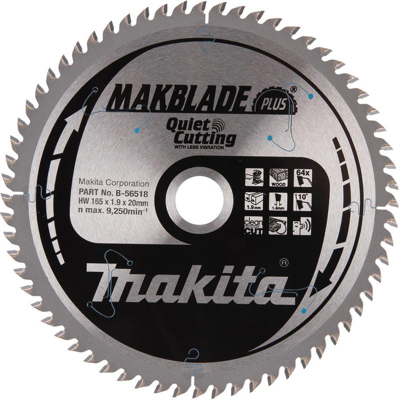 Makita MAKBLADE PLUS Circular Mitre Saw Blade for Wood 165mm 64T 20mm