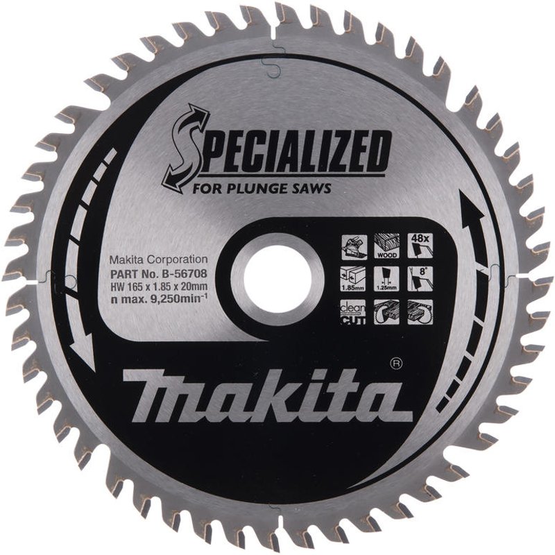 Makita B-56708 165 x 20 mm x 48T T.C.T Specialized Circular Saw Blade For Wood B-56708