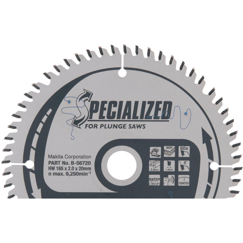 Makita SPECIALIZED Plunge Saw MDF and Laminate Saw Blade 165mm 60T 20mm