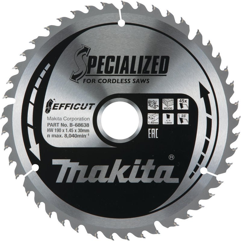 Makita SPECIALIZED Efficut Circular Saw Blade for Wood Cutting 190mm 45T 30mm