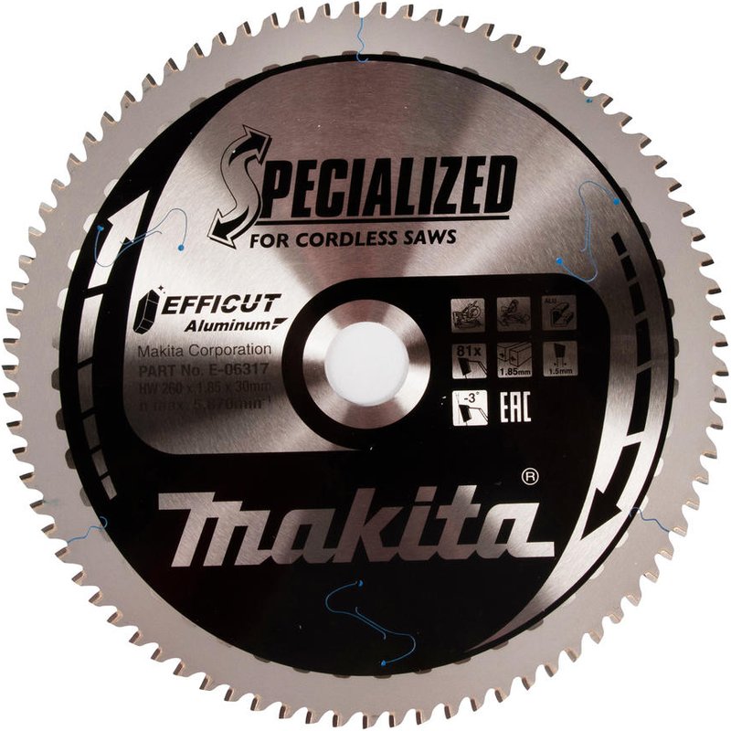 Makita SPECIALIZED Efficut Aluminium Circular Saw Blade 260mm 80T 30mm