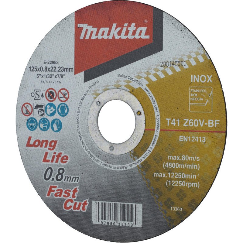 Makita Z60V Thin Stainless Steel Cutting Discs 125mm 0.8mm Pack of 1