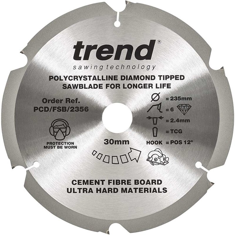 Trend Cement Fibreboard PCD Cutting Saw Blade 235mm 6T 30mm