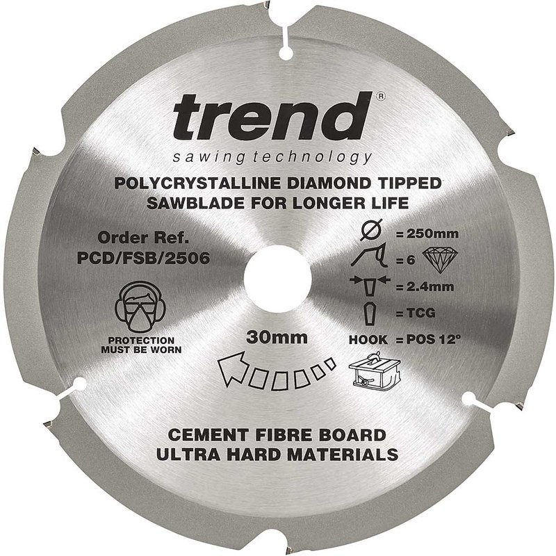 Trend Cement Fibreboard PCD Cutting Saw Blade 250mm 6T 30mm
